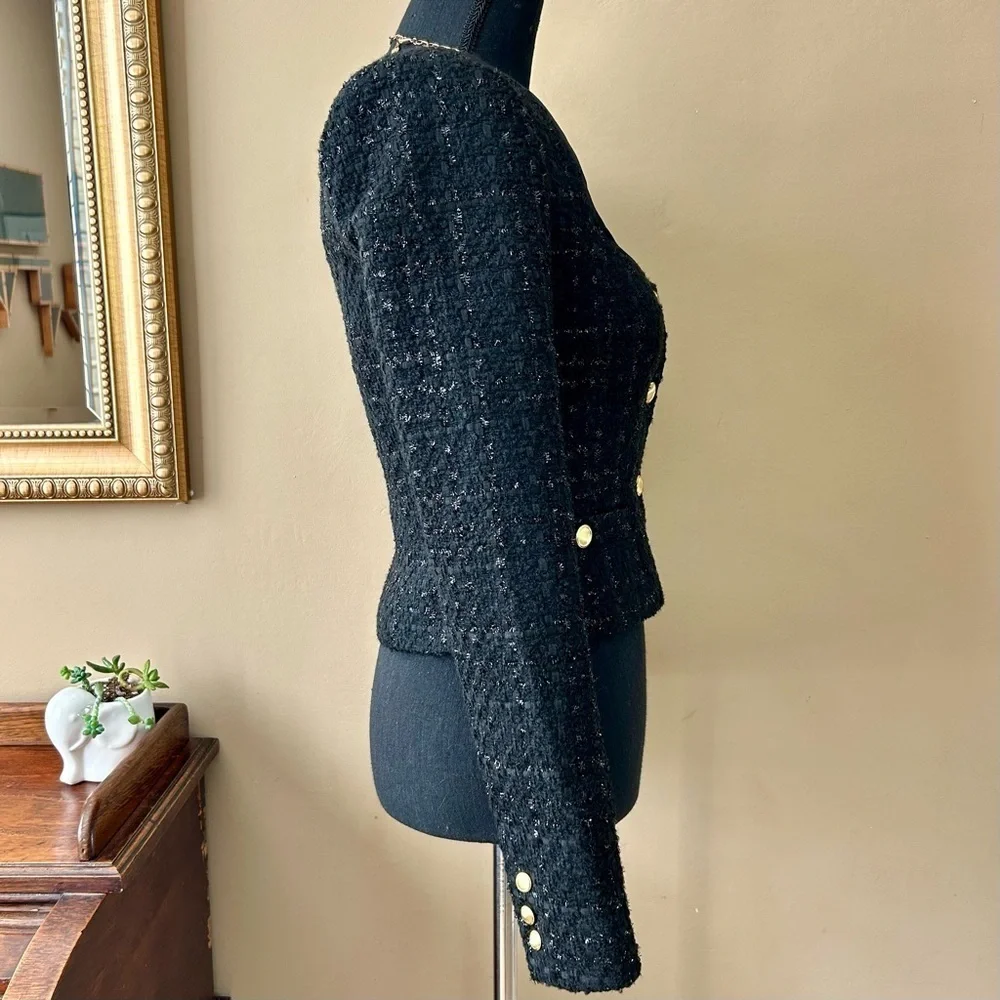 Revolve Assignment Bianca Jacket in Black Tweed Revolve Square Neck Size XS NWOT